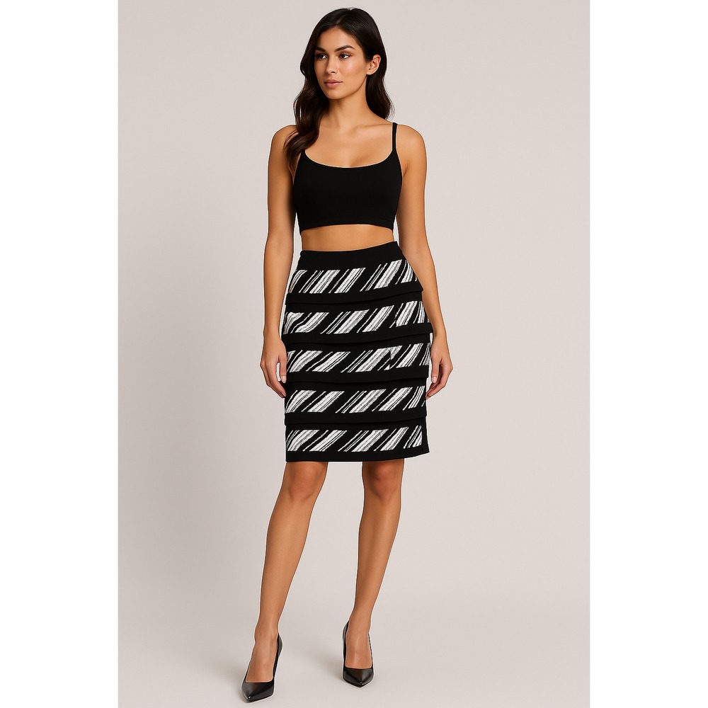 White House Black‎ Market Skirt Women's 10 Black White Tiered Party Date Night